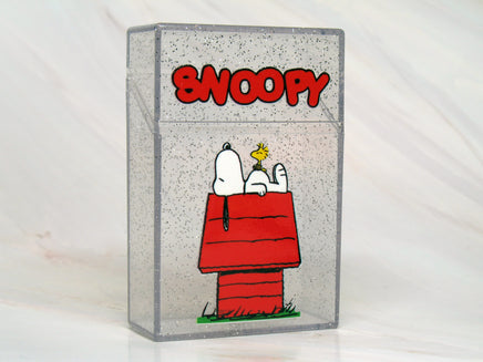 Snoopy Clear and Glittery Acrylic Hinged Cigarette Case - Doghouse - snoopn4pnuts.com