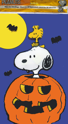 Snoopy Large 2 - D Plastic Halloween Window Cling (Entire Sheet Mounted Onto Surface) - snoopn4pnuts.com