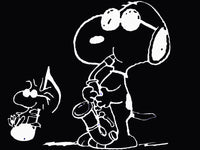 Snoopy and Woodstock Sax Die-Cut Vinyl Decal - White