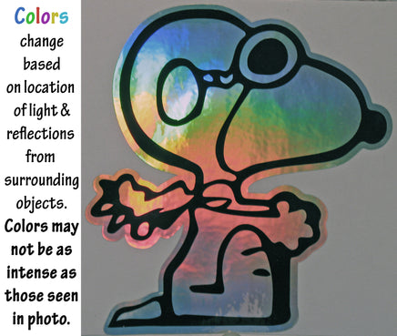 Flying Ace Snoopy Indoor/Outdoor Die - Cut Vinyl HOLOGRAPHIC Decal (Solid Fill - Full Color) - Colors Change With Light Direction and Intensity - snoopn4pnuts.com