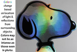 Snoopy Die-Cut Vinyl HOLOGRAPHIC Decal (Solid Fill-Full Color) - Colors Change With Light Direction and Intensity