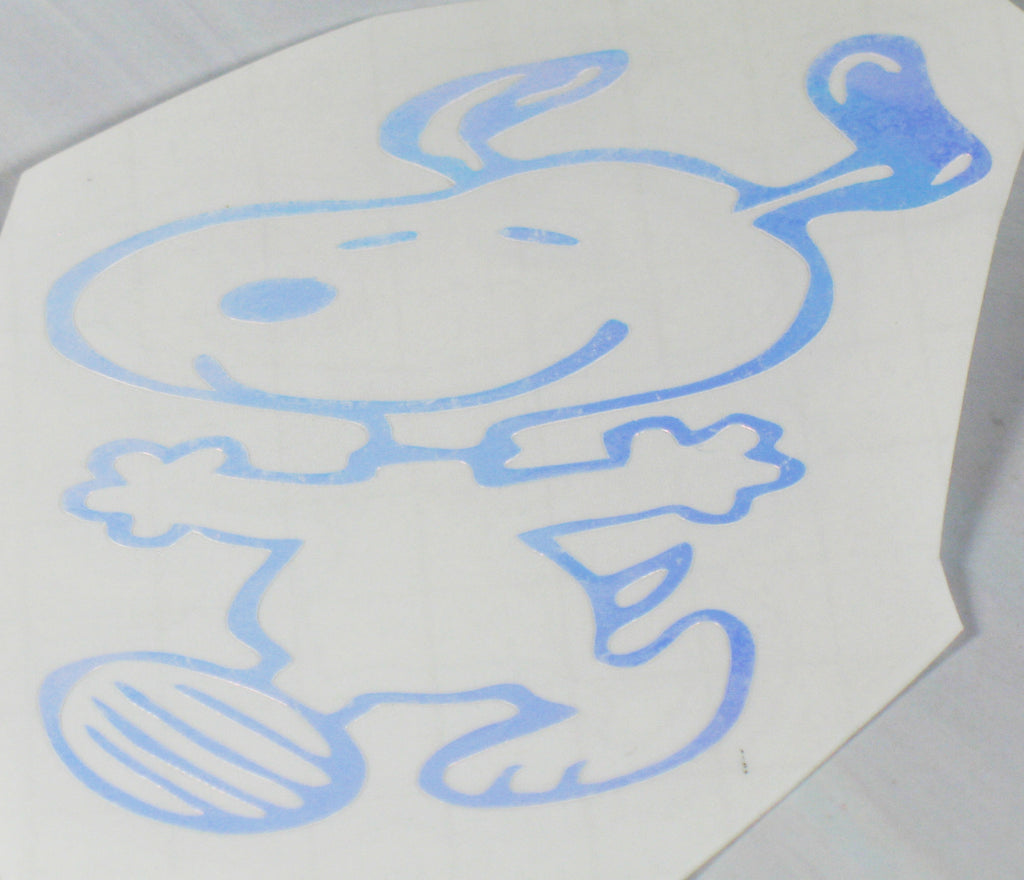 Snoopy Color:blue Happy Snoopy Die-Cut Vinyl Decal - Holographic Blue (Color Varies When ...