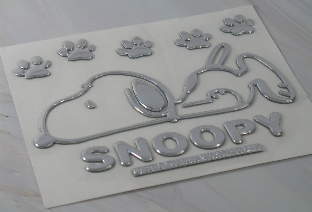 Snoopy Faux-Chrome Self-Adhesive Car, Laptop, Luggage Vinyl Emblem Set