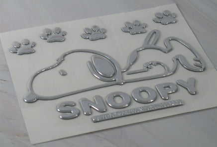 Snoopy Thick Faux - Chrome Self - Adhesive Car, Laptop, Luggage Vinyl 7 - Piece Emblem Set (3 Different Sets To Choose From) - snoopn4pnuts.com