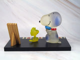 Snoopy and Woodstock Chinese Figurine Set With Gazing Ball and Wood Display Stand - RARE!