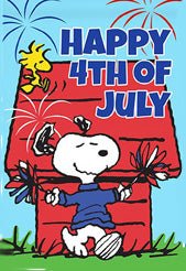 Peanuts Double - Sided Linen Flag - Snoopy Happy 4th of July - snoopn4pnuts.com
