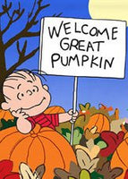 Peanuts Double - Sided Linen Flag - Linus Welcome Great Pumpkin - snoopn4pnuts.com