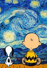 Peanuts Double - Sided Linen Flag - Charlie Brown and Snoopy Starry Night - snoopn4pnuts.com