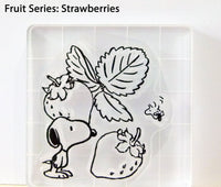 Peanuts Fruit Series Clear Vinyl Stamp On Thick Acrylic Block - Strawberries (Same Pliability As Rubber!)