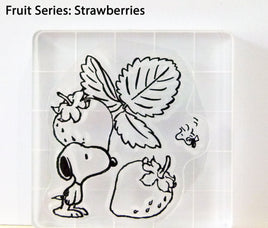 Peanuts Fruit Series Clear Vinyl Stamp On Thick Acrylic Block - Strawberries (Same Pliability As Rubber!)