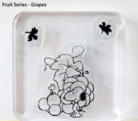 Peanuts Fruit Series 3-Piece Clear Vinyl Stamps On Thick Acrylic Block - Grapes (Same Pliability As Rubber!)