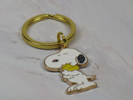 Snoopy Hugs Woodstock Gold - Tone Key Chain - snoopn4pnuts.com