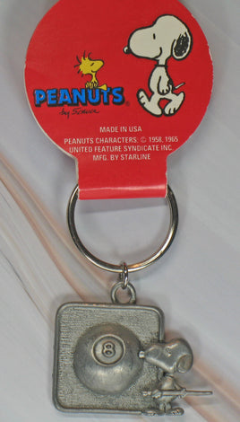 Snoopy 2 - D Solid Pewter Metal Key Ring - Pool Hustler - snoopn4pnuts.com