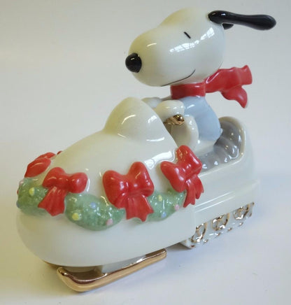 Lenox Snowmobiling With Snoopy Fine China Figurine With 24K Gold Accents (Does NOT Include Sled Piece On Back) - snoopn4pnuts.com