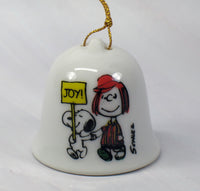 Peanuts Mini Porcelain Christmas Bell Ornament - Peppermint Patty and Snoopy - snoopn4pnuts.com