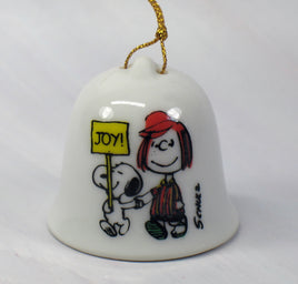 Peanuts Mini Porcelain Christmas Bell Ornament - Peppermint Patty and Snoopy - snoopn4pnuts.com