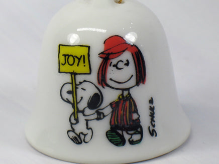 Peanuts Mini Porcelain Christmas Bell Ornament - Peppermint Patty and Snoopy - snoopn4pnuts.com