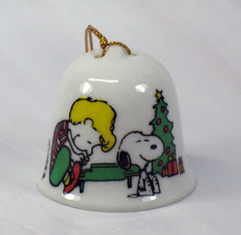 Peanuts Mini Porcelain Christmas Bell Ornament - Schroeder and Snoopy - snoopn4pnuts.com