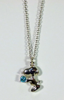 Snoopy Faux Aquamarine Birthstone Necklace - March