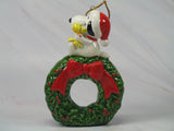 Late 1970's Snoopy On Wreath LARGE Christmas Ornament (4 1/4" High!)