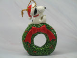 Late 1970's Snoopy On Wreath LARGE Christmas Ornament (4 1/4" High!)