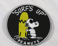 Snoopy Joe Cool Surfer Patch (Metallic Silver and Gold Thread)