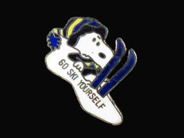 Snoopy Skier Cloisonne Pin - GO SKI YOURSELF (Flaws) - snoopn4pnuts.com