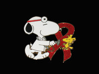 Dr. Snoopy Breast Cancer Awareness Pin - Red Ribbon (Sparkling Ribbon!)