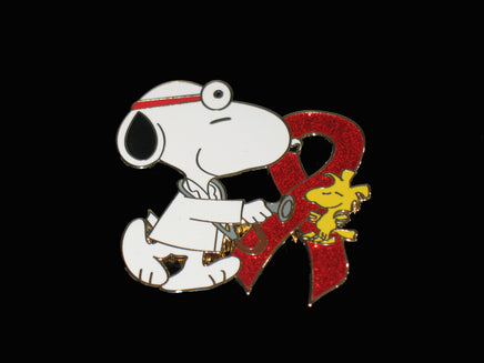 Dr. Snoopy Breast Cancer Awareness Pin - Red Ribbon (Sparkling Ribbon!) - snoopn4pnuts.com