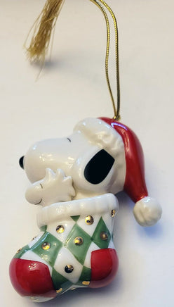 Lenox A Surprise Snoopy In Stocking Fine China Ornament With 24K Gold Accents - First In Series - snoopn4pnuts.com