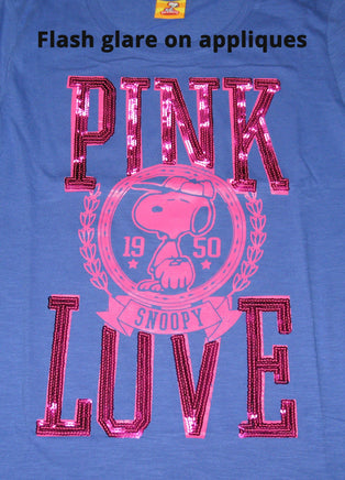 Snoopy Jr. Size T-Shirt - PINK LOVE (Metallic Plastic Appliques) - snoopn4pnuts.com