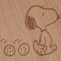 Snoopy Clear Vinyl Stamp On Wood Block - Chocolate Chip Cookies Following Snoopy  RARE!
