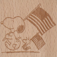 Snoopy Clear Vinyl Stamp On Wood Block - Patriotic Flag-Waving Snoopy and Woodstock  RARE!