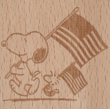 Snoopy Clear Vinyl Stamp On Wood Block - Patriotic Flag-Waving Snoopy and Woodstock  RARE!