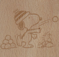 Snoopy Clear Vinyl Stamp On Wood Block - Snowball Fight  RARE!