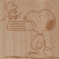 Snoopy Clear Vinyl Stamp On Wood Block - Feeding Time  RARE!