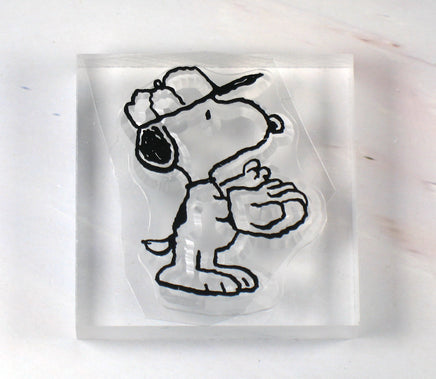 Peanuts Clear Vinyl Stamp On Thick Acrylic Block - Snoopy Baseball - snoopn4pnuts.com