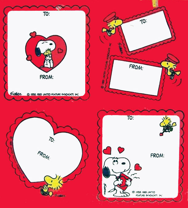 Snoopy Vintage Valentine Gift Tag Stickers (Single Sheet)
