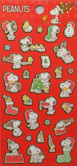 Snoopy Christmas Sticker Set With Gold Metallic Borders (Shiny Gold Borders!) - snoopn4pnuts.com