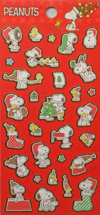 Snoopy Christmas Sticker Set With Gold Metallic Borders (Shiny Gold Borders!) - snoopn4pnuts.com