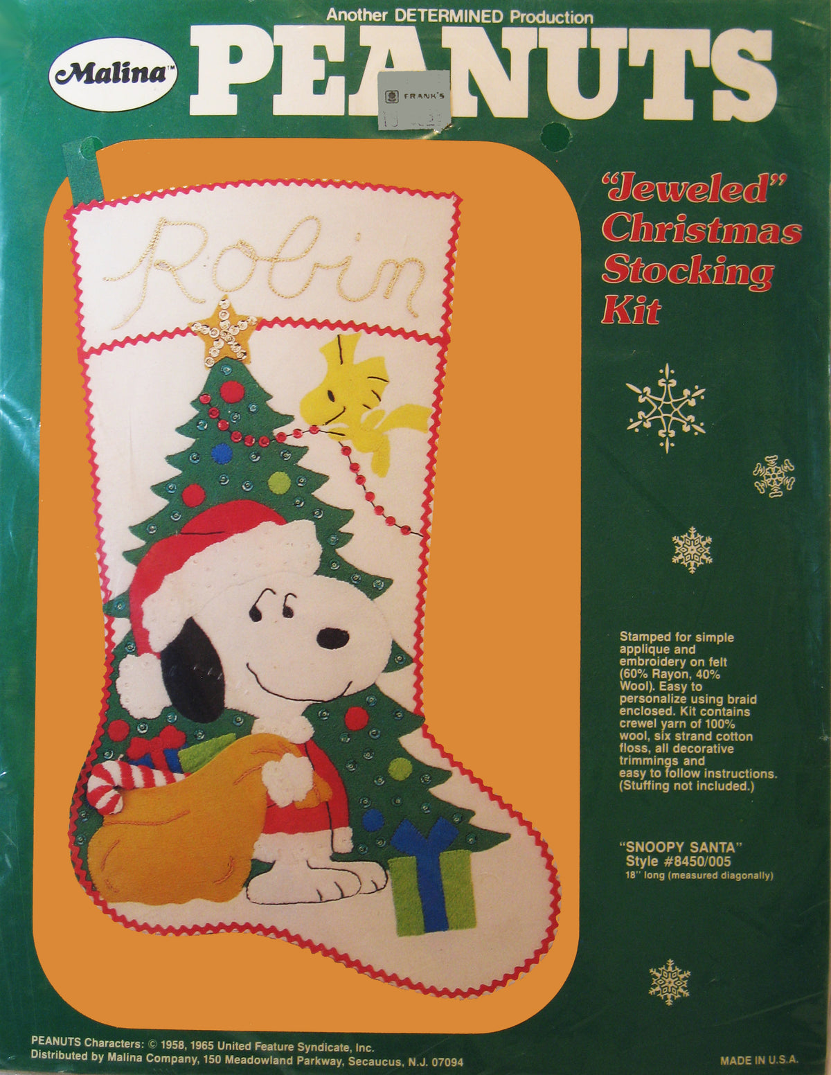 Kit Latch Hook Snoopy Peanuts Holiday Cheer Malina Vintage - Neuf Scellé Noël