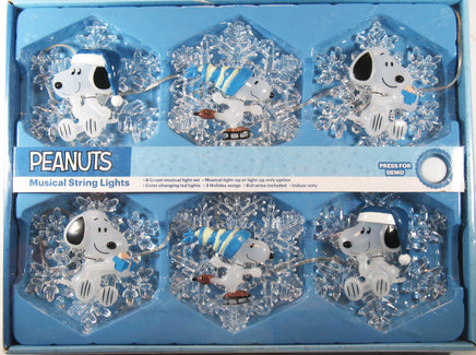 Snoopy Snowflake - Shaped MUSICAL String Lights With Flashing LED Colors - snoopn4pnuts.com