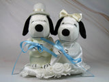 Belle Bride and Snoopy Groom Plush Doll Set - Perfect Cake Topper or Ring Holder!  RARE!