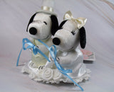 Belle Bride and Snoopy Groom Plush Doll Set - Perfect Cake Topper or Ring Holder!  RARE!