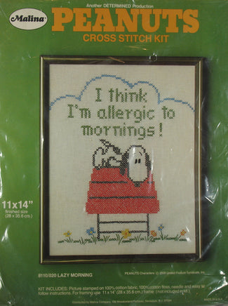 Snoopy Vintage Linen Counted Cross Stitch Kit - Lazy Morning - snoopn4pnuts.com