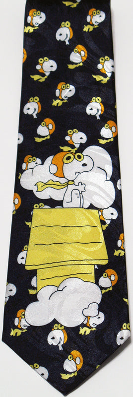 Snoopy Flying Ace Silk Neck Tie With Metallic Shadow Effect In Background (FREE GIFT BOX!) - snoopn4pnuts.com