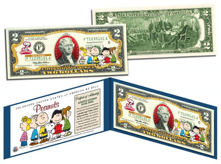 Peanuts $2 Colorized Bill - Legal Tender