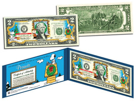 Peanuts $2 Colorized Bill (Christmas Edition) - Legal Tender - snoopn4pnuts.com