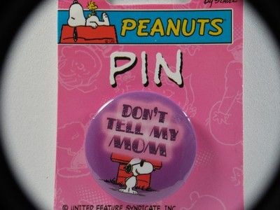Snoopy JOE COOL - DON'T TELL MOM PINBACK BUTTON