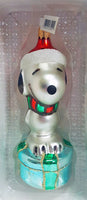 Snoopy On Gift Polonaise-Style Glass Ornament